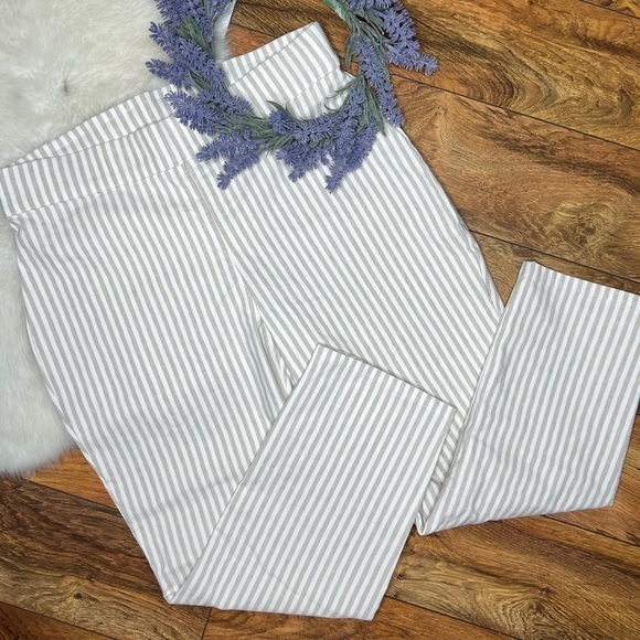 Christopher & Banks Ankle Pants Size 10P Cream Beige Stripe Linen A1-29 - Picture 5 of 10